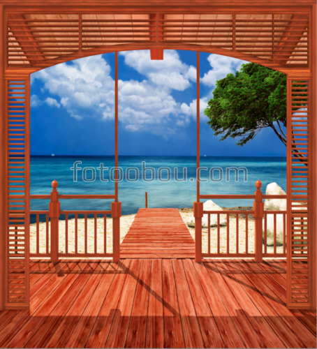 мост, дерево, море, пальмы