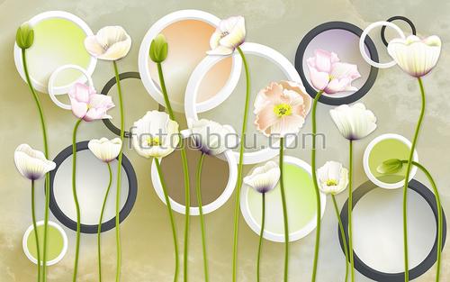 3Д, расширяющие пространство, стерео кольца, круги, цветы, весна