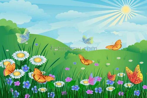 природа, цветы, поле, сказка, бабочки