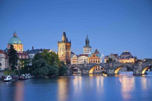 прага, город, ночь, набережная, чехия