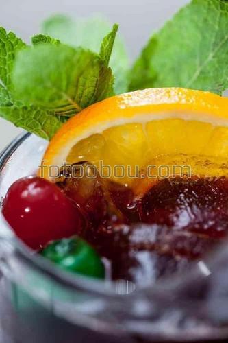 коктейль, фрукты, фреш, вишня, апельсин, мята