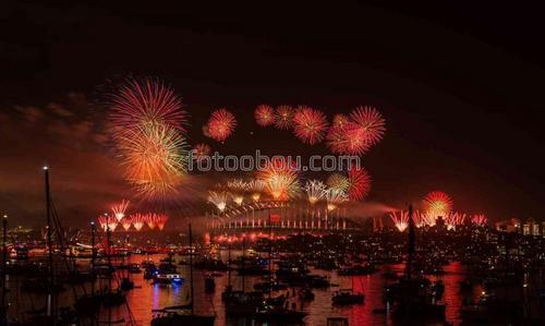 город, ночь, фейерверк, лодки, огни