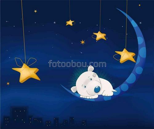 мультфильм, для детей, медведь, луна, ночь