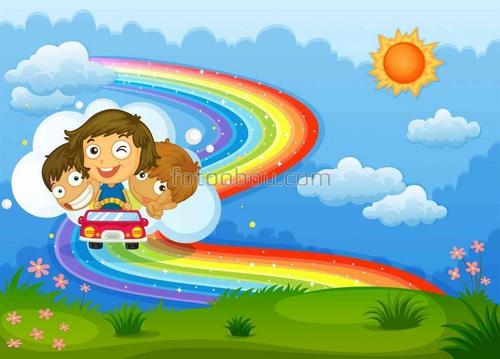 сказка, для детей, радуга, автомобиль, небо, облака, солнце