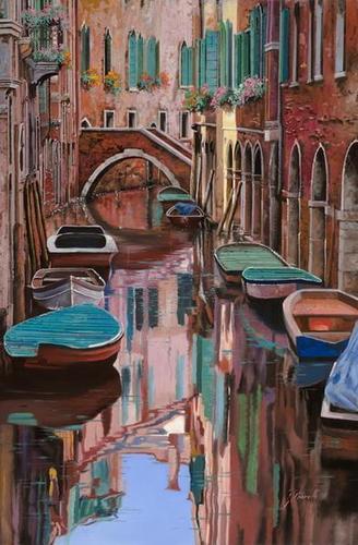 венеция, канал, лодки, живопись, картина, город