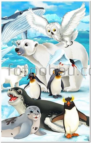 для детей, детские, северный медведь, пингвины, тюлени, айсберг