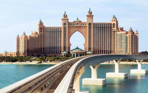 мост, Дубаи, вода, замок, небо, голубое, архитектура