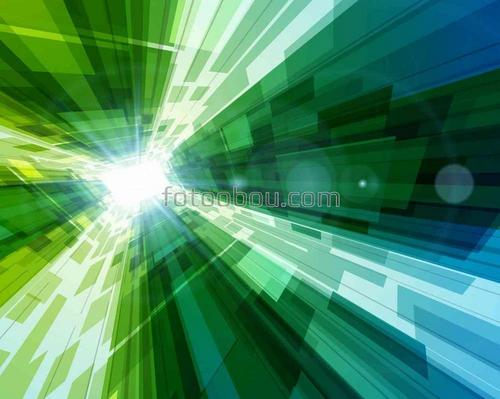 3D, абстракция, кирпич, зелёные, солнце, геометрия