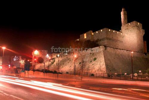 ночь, город, архитектура, замок, крепость, израиль
