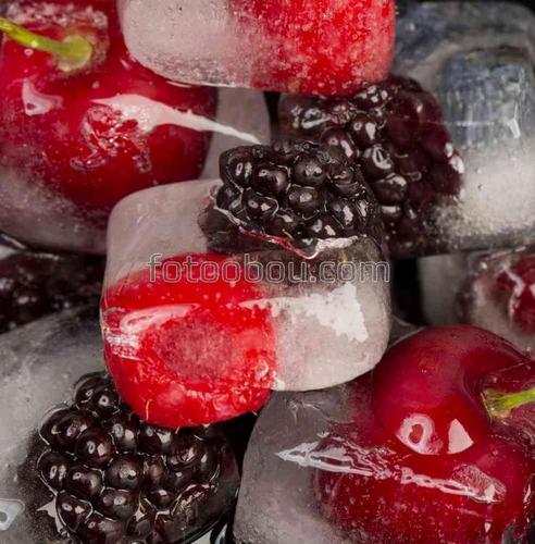 ягоды, льдинки, ежевика, вишня, сборное