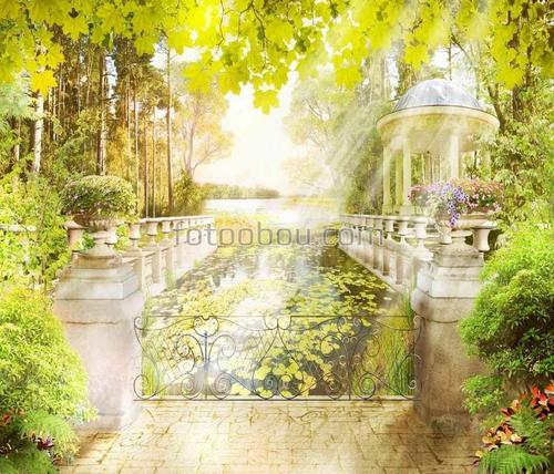 парк ,осень ,листья ,вазы ,цветы ,деревья ,речка ,