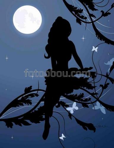 ночь, фея, девушка, луна, природа, феи 
