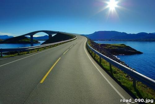 Асфальтированная, дорога, мост, солнце, река