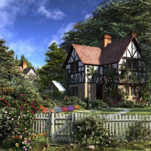 домик, сад, природа, дворик