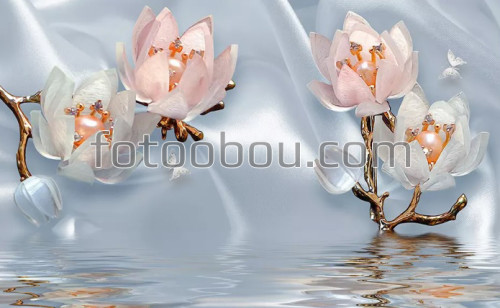 кувшинки, цветы, 3д, 3d, на стену, стена, дизайнерские