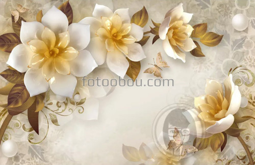 Объемные цветы 3д, цветы, коричневый, стебель, шар, бабочка