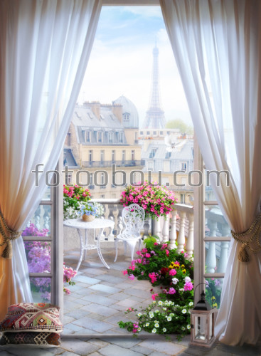 Париж,вид с балкона, цветы