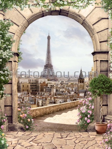 Арка на Париж, Париж, эйфелева башня, арка, цветы
