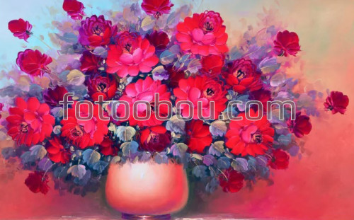 букет, цветы, розы, алые розы, красные, живопись, на стену, стена, дизайнерские