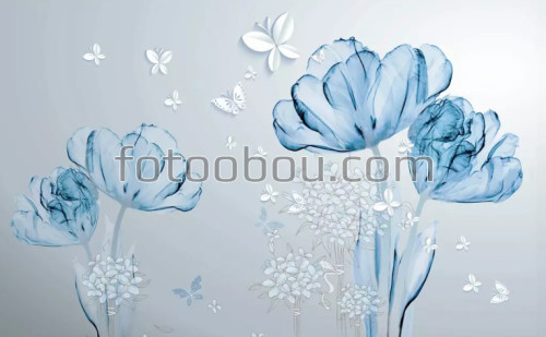 цветочки, цветы, бабочки, 3д, 3d, дизайнерские