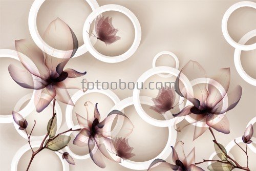 кольца, цветы, бабочки, ветки