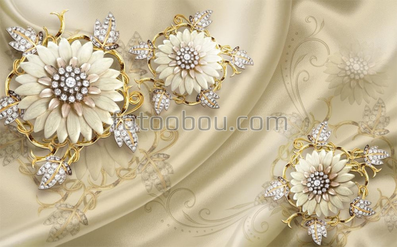 шелк, цветы, золото, стразы