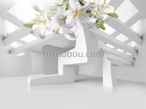 стена, абстракция, 3д, лилии, цветы