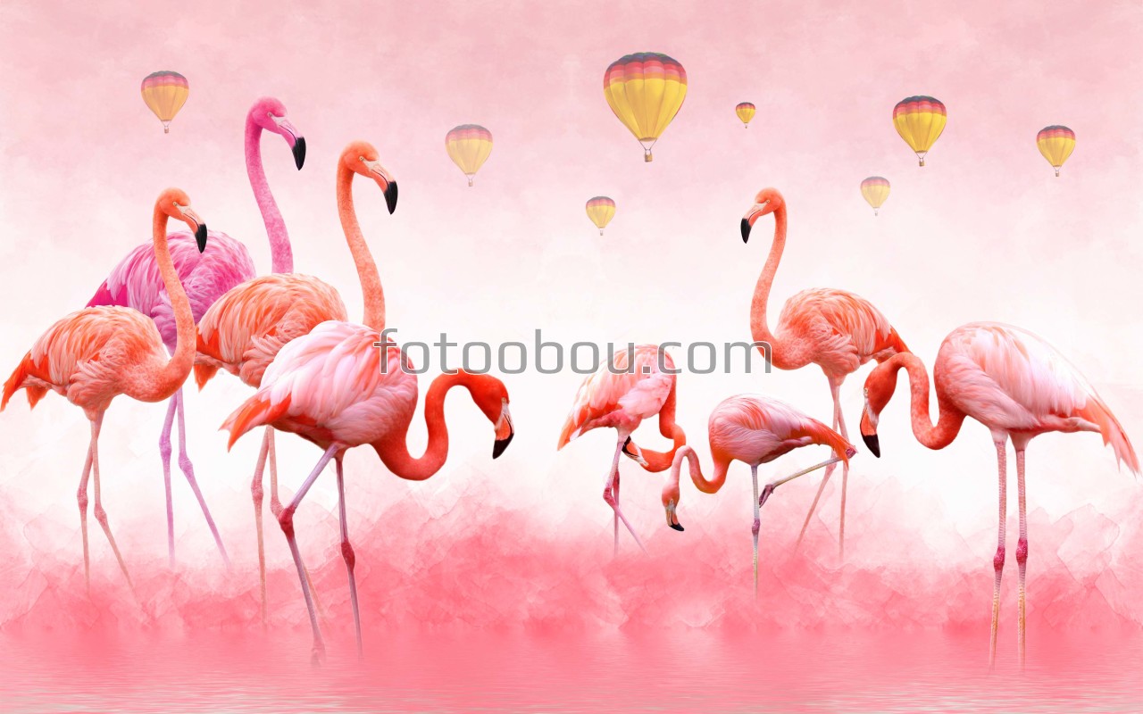 Розовые фламинго и шары